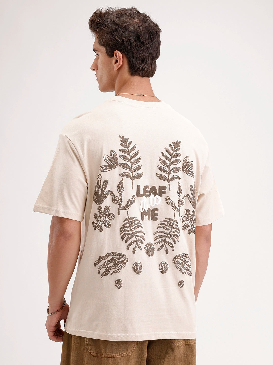 Oversized Puffer Back Printed T-Shirt | Beige