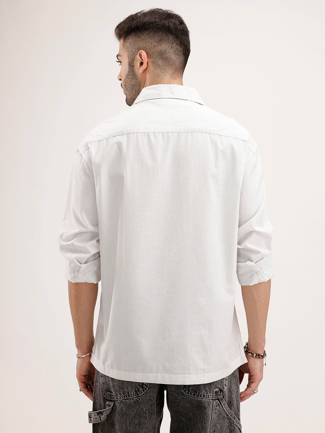 Oversized Striped Double Pocket Shirt | Off White