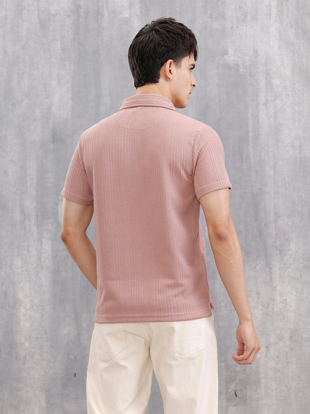 Jacquard Textured Knit Polo In Slim Fit  |  Pink