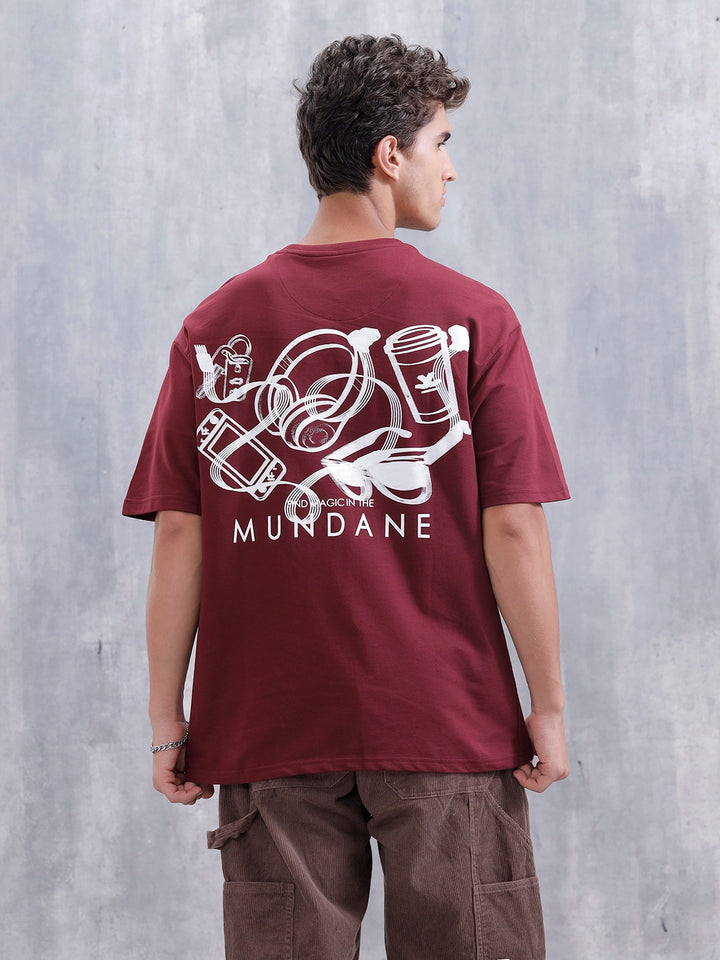 Mundane Objects Inspired Oversized Fit Back Print T-Shirt | Maroon