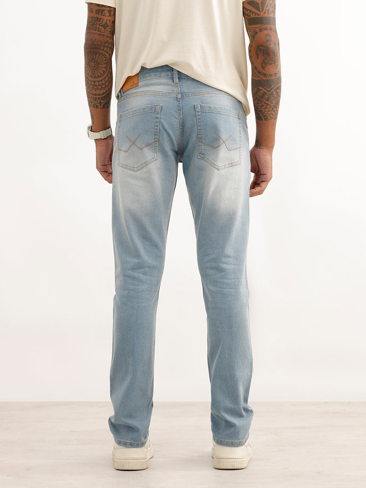 Slim Fit Light Faded Denim Jeans | Light Blue