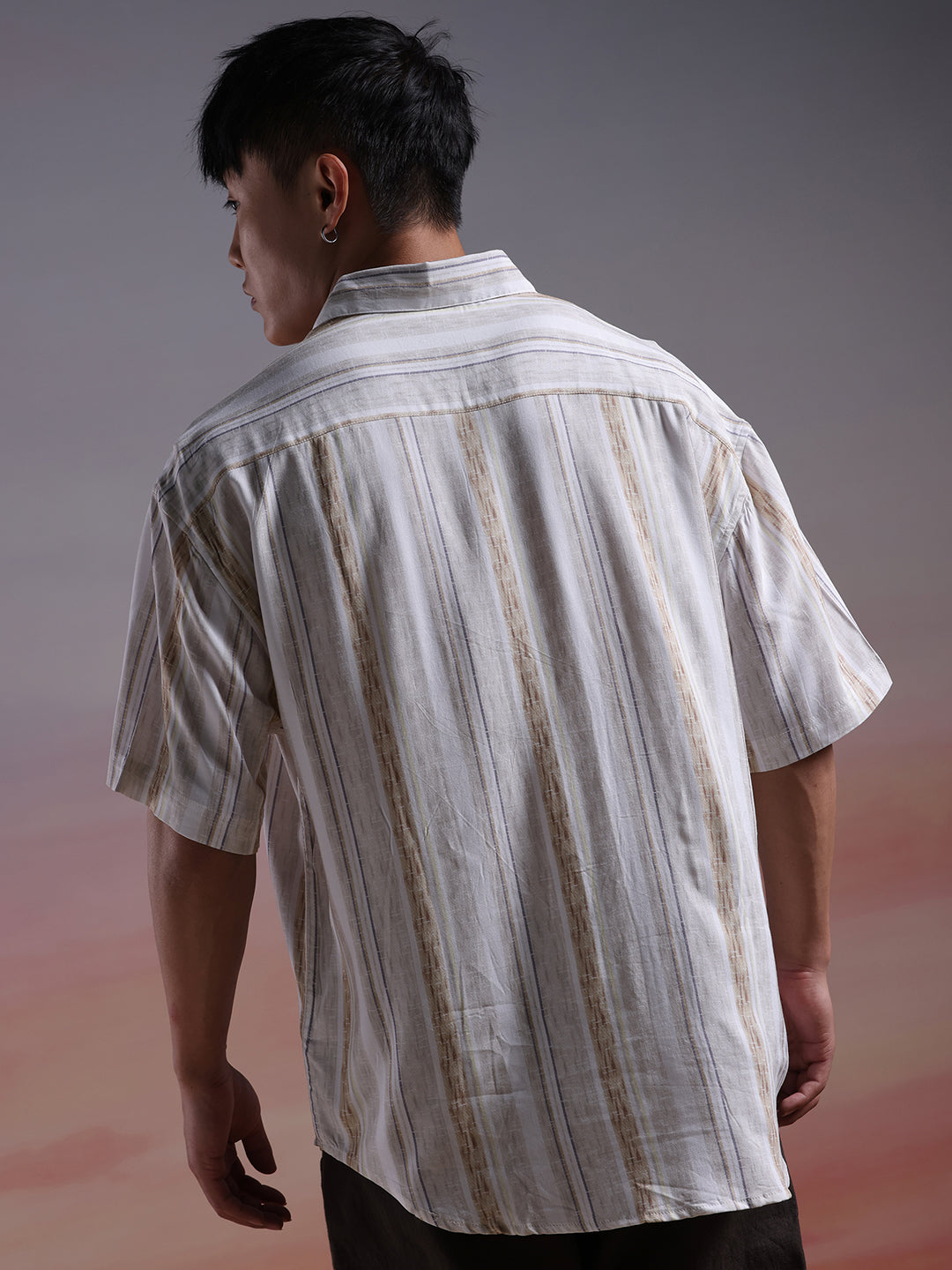 Sleek Stripes Half Sleeve Brown Shirt