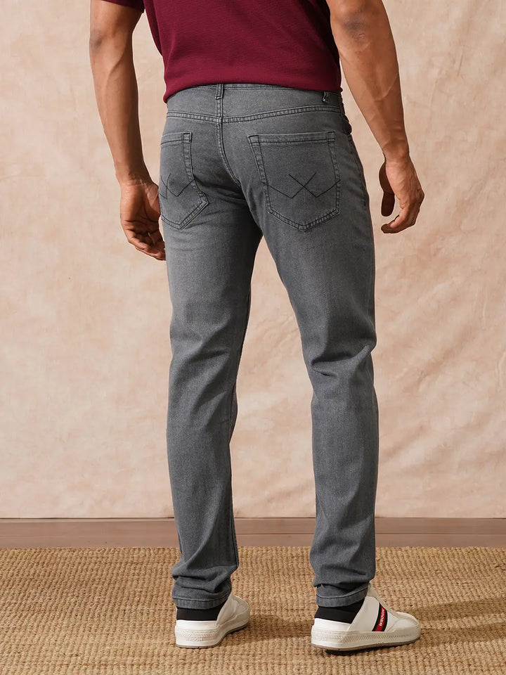 Solid Slim Tapered Jeans | Grey