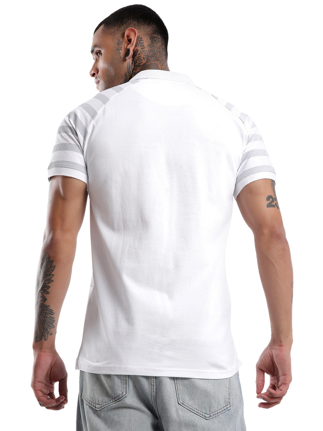 Striped Clash White Polo T-Shirt