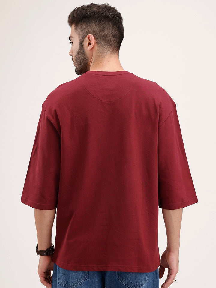 Solid Oversized 3/4 Sleeve T-Shirt | Maroon
