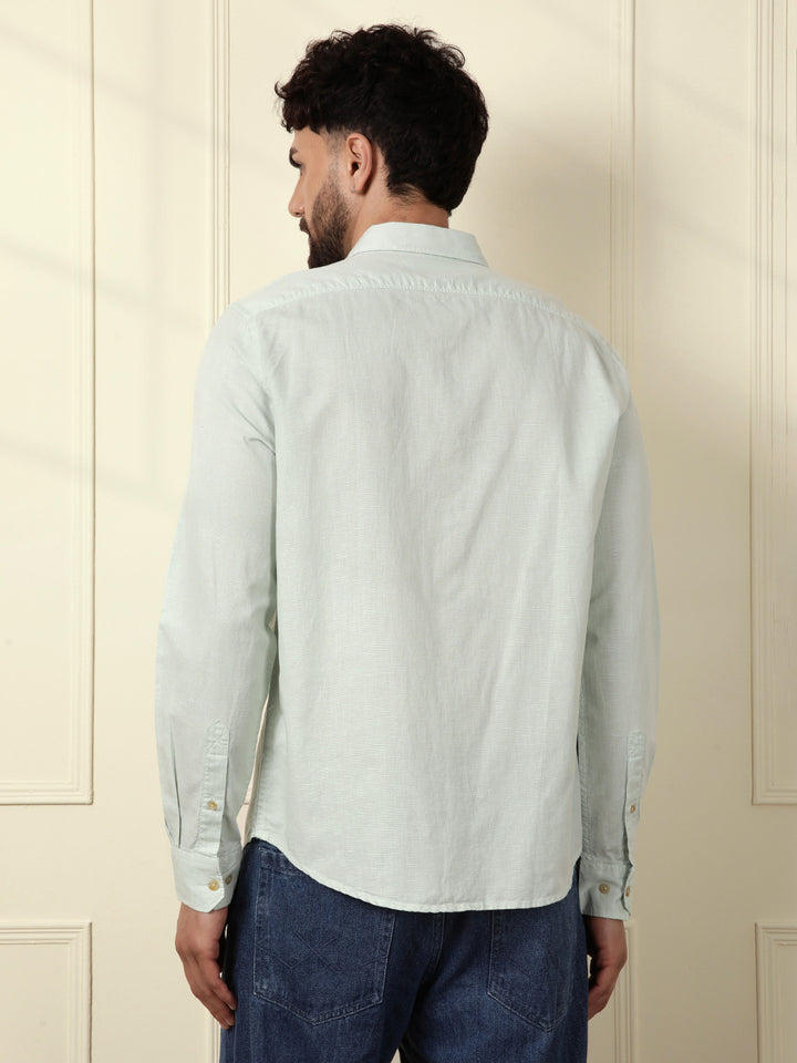 Solid Linen Blend Shirt | Green