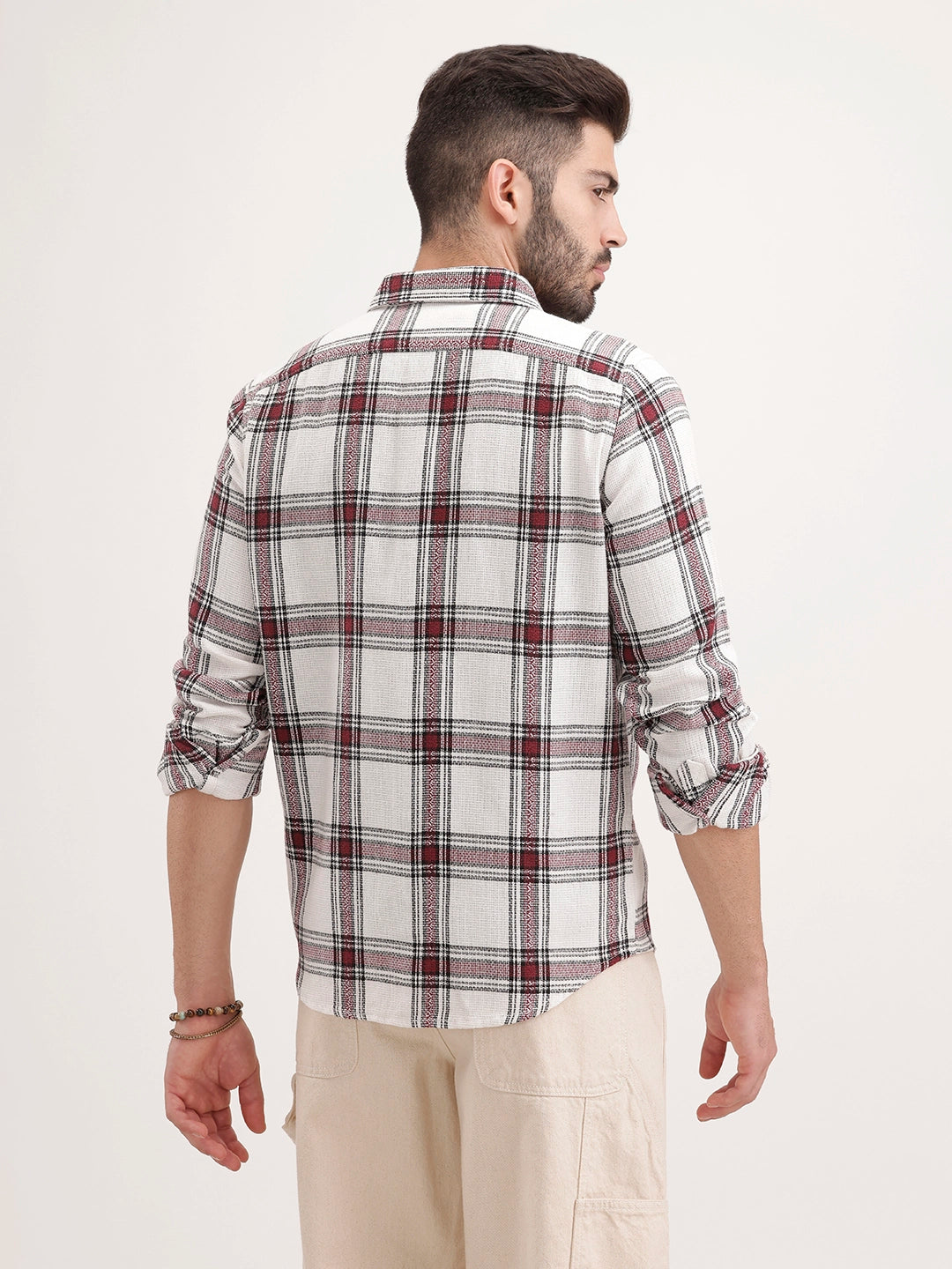Textured Regular Fit Checkered Shirt | Maroon