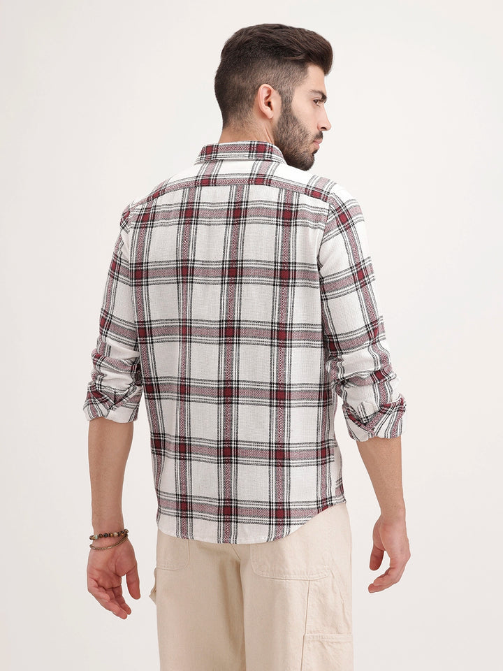 Textured Regular Fit Checkered Shirt | Maroon