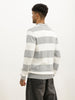 Slim Fit Striped Full Sleeve Polo T-Shirt | Grey