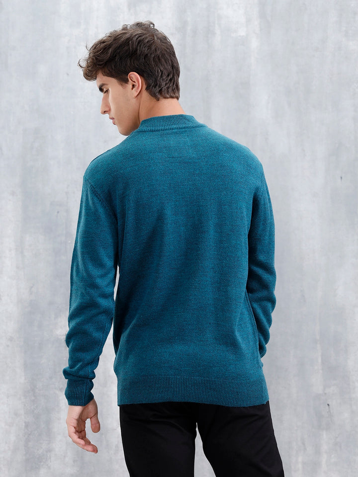 Slim Fit Casual Pullover With Zipper Detail | Teal