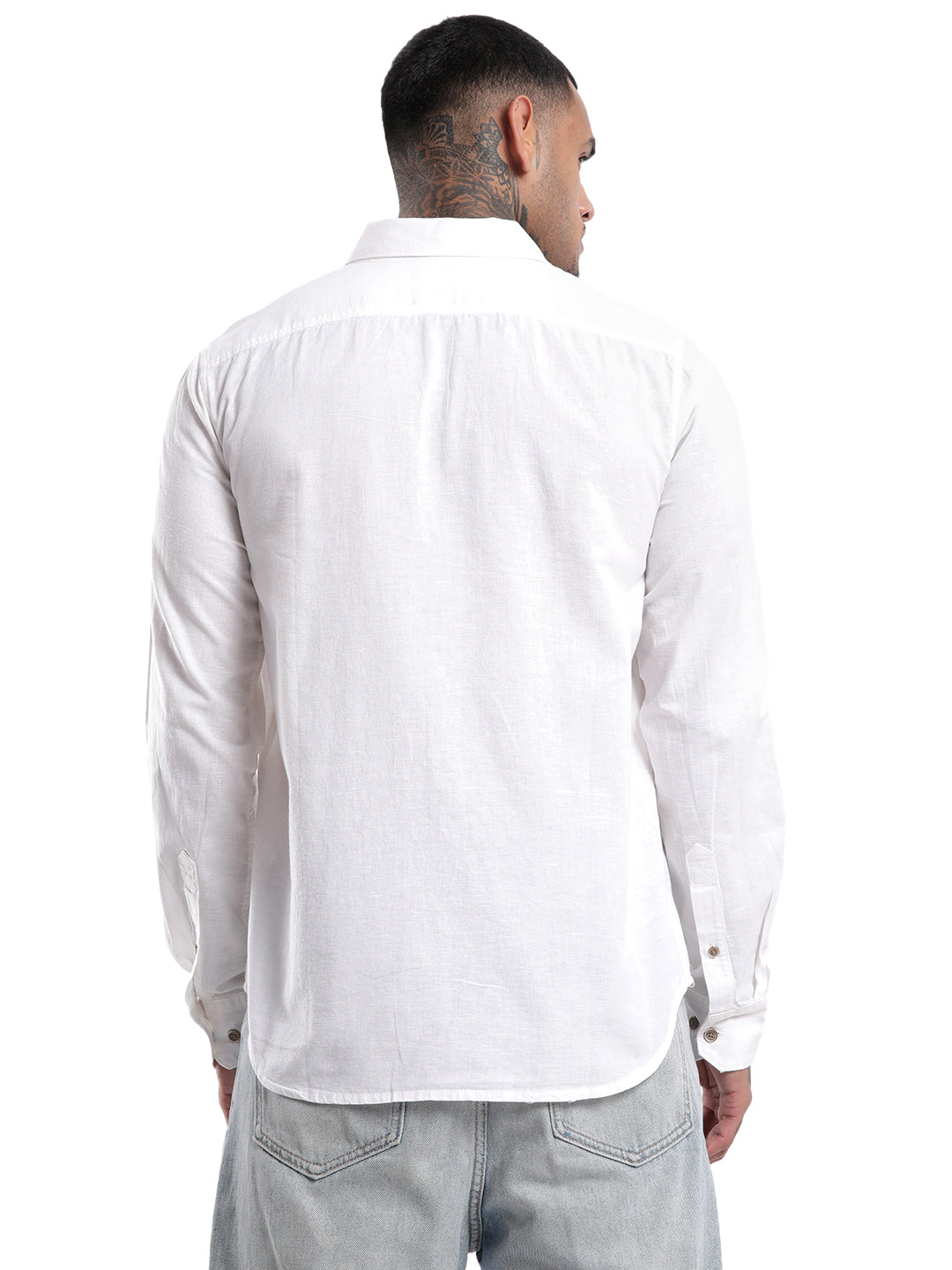 Solid White Cotton Linen Shirt