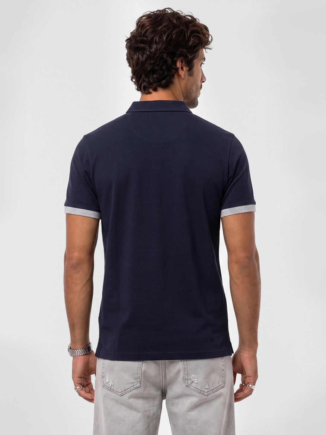 Slim Fit Contrast Sleeve Polo T-Shirt | Navy Blue