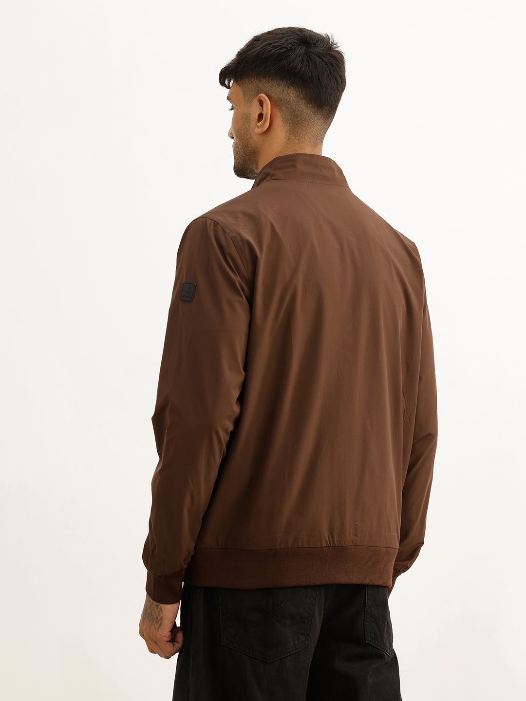 Solid Regular Fit Zipper Jacket | Maroon