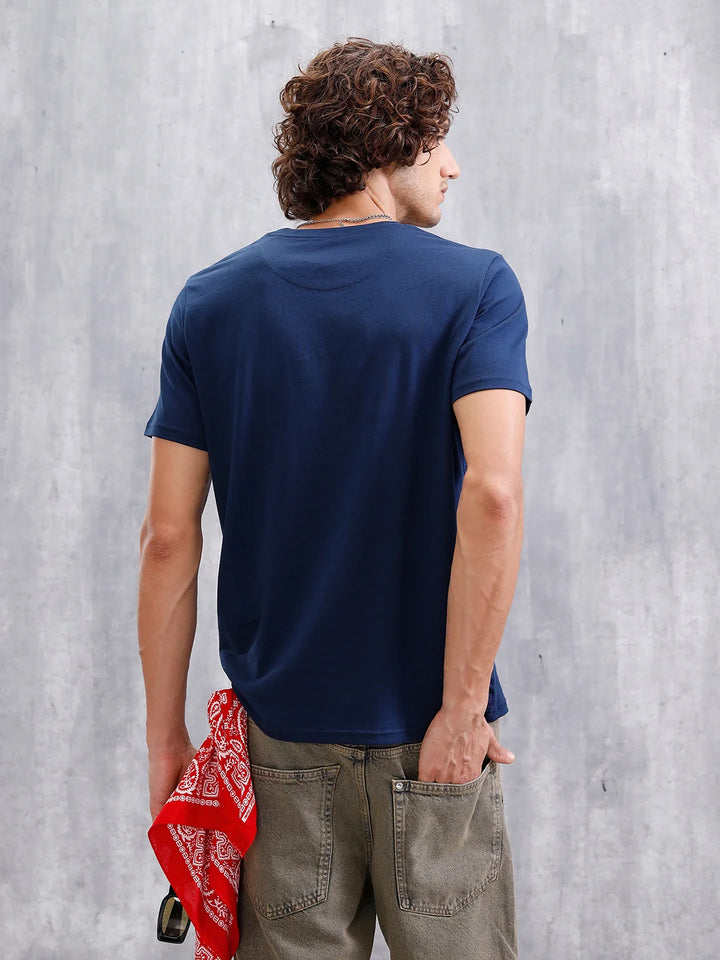 Bandana Logo Printed Slim Fit T-Shirt  | Navy Blue