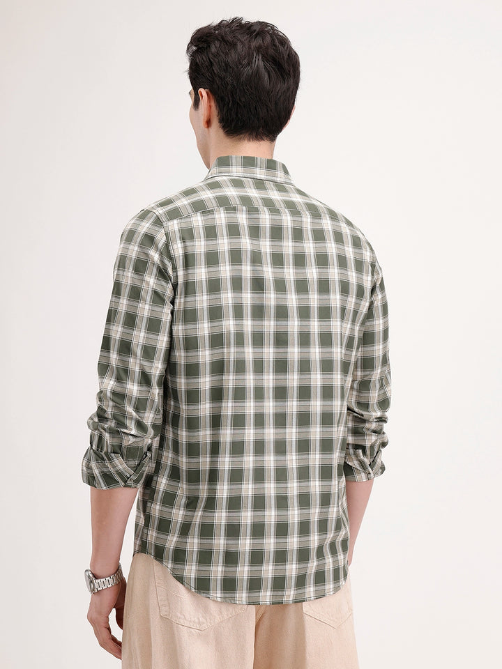Regular Fit Checkered Shirt | Light Green