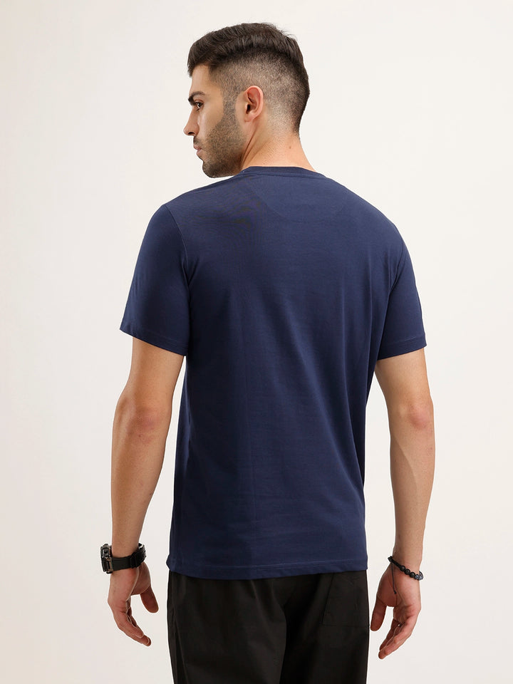 Slim Fit Placement Printed T-Shirt | Dark Blue