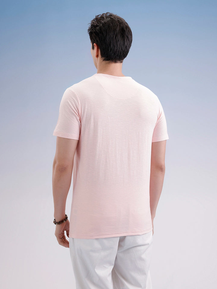 Slim Fit Textured T-Shirt  | Pink