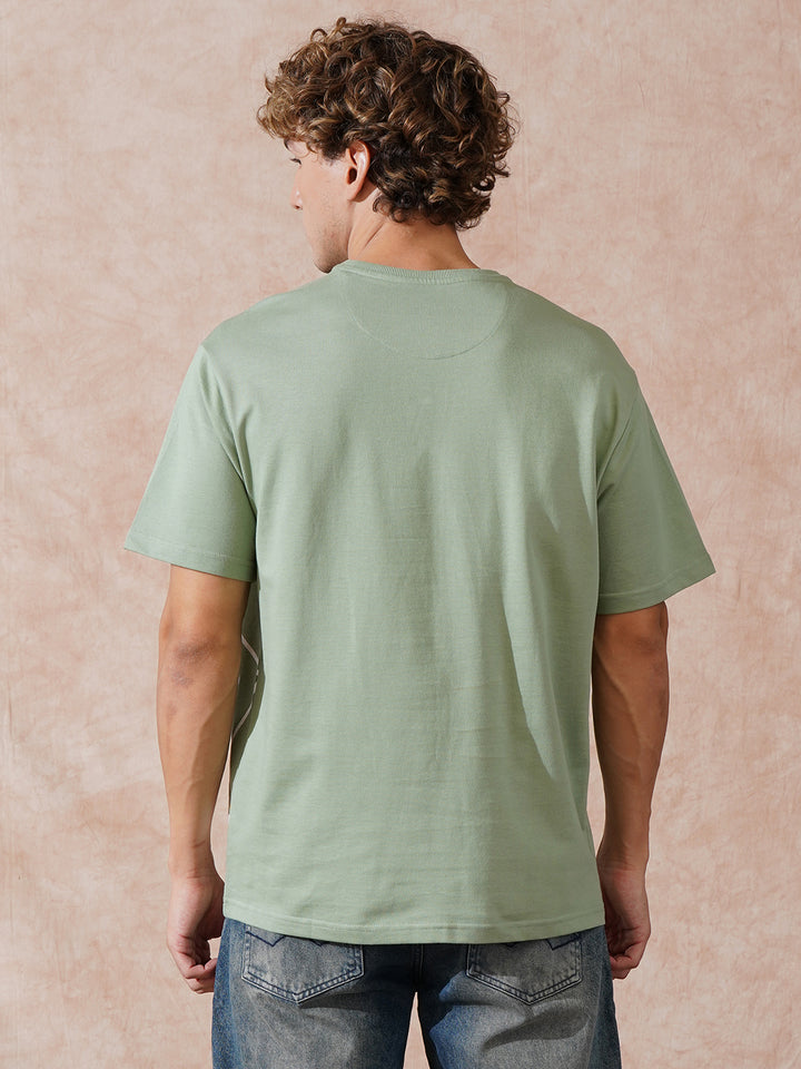 Panel Printed Oversized Fit T-Shirt | Green