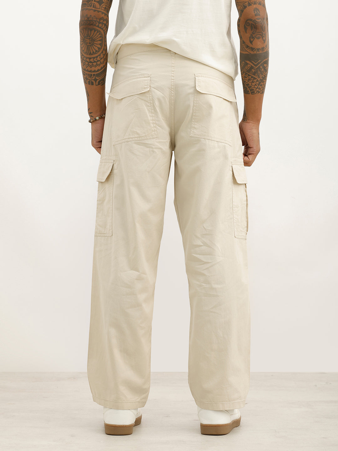 Solid Loose Fit Cargo Trouser | Beige