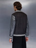 Men’s black varsity jacket with leather sleeves | Black