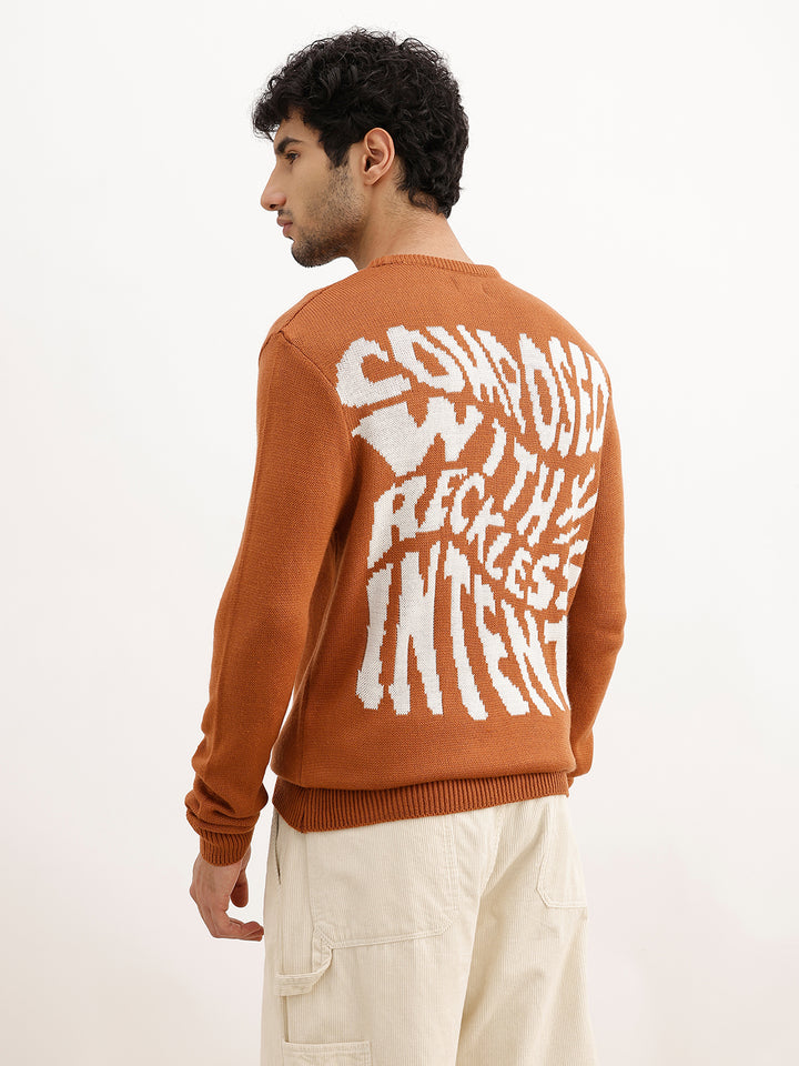 Jacquard Regular Fit Knitted Sweater | Rust