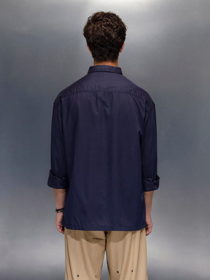 Men's oversize dual pocket shirt  | Navy Blue