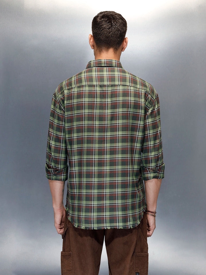 Men's Casual Oversized Fit Checkered Pattern Shirt | Green