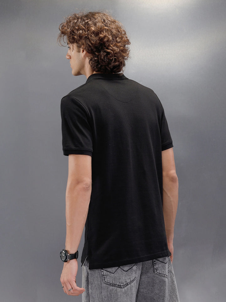 Cut&Sew Polo Collar Half Sleeve T-Shirt | Black