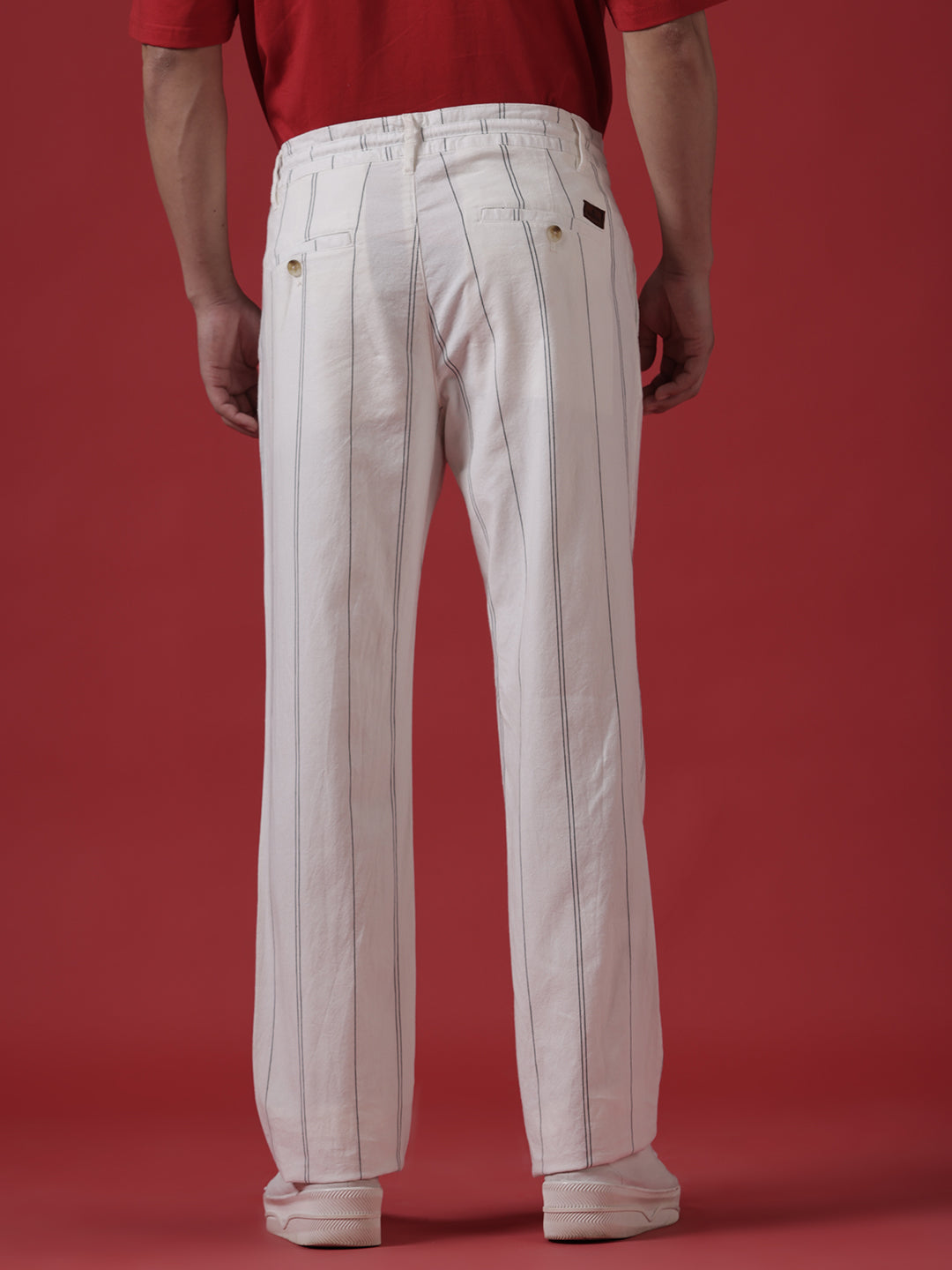 Striper White Drawstring Trousers