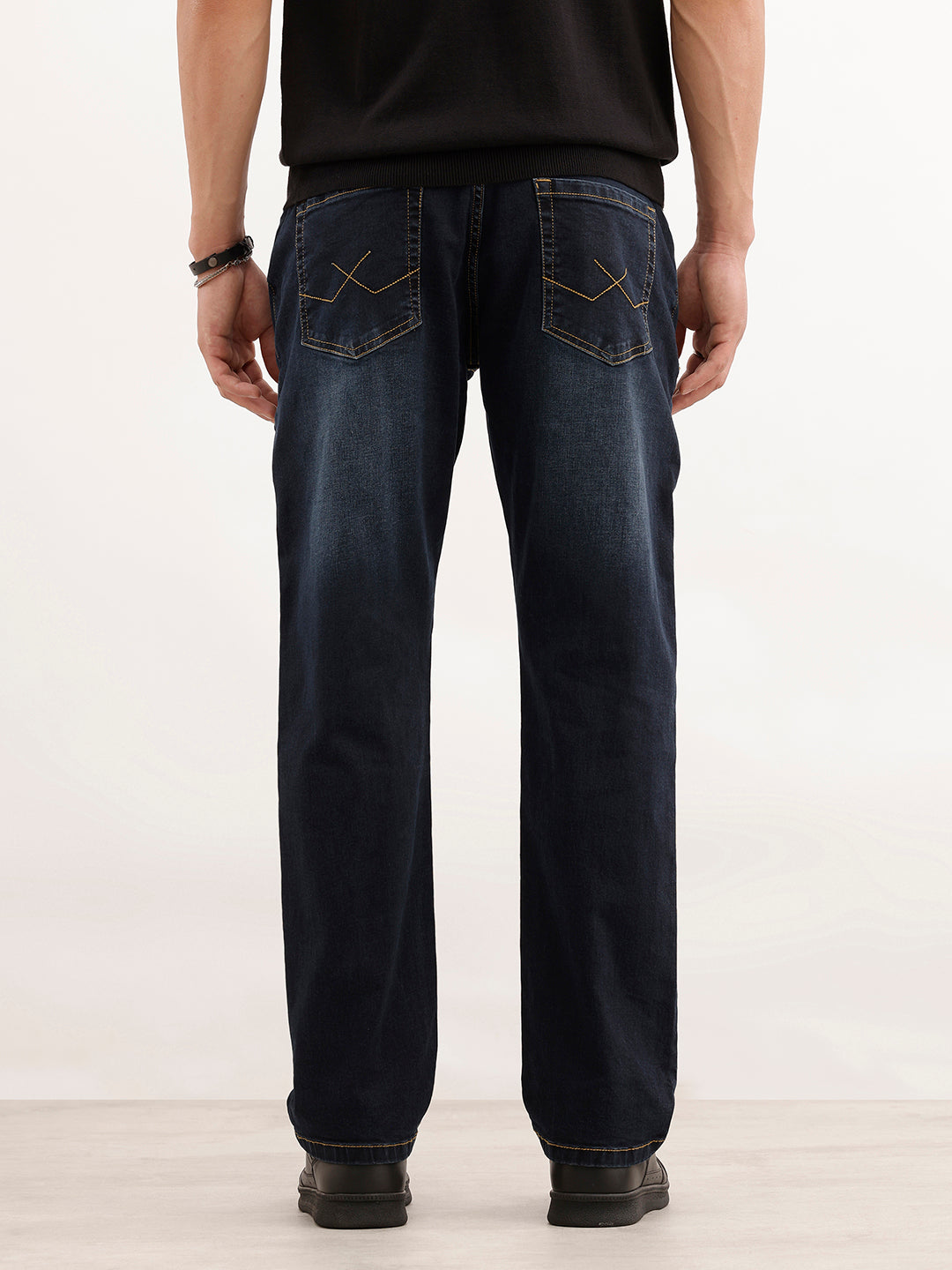 Relaxed Fit Faded Denim Jeans  | Dark Blue