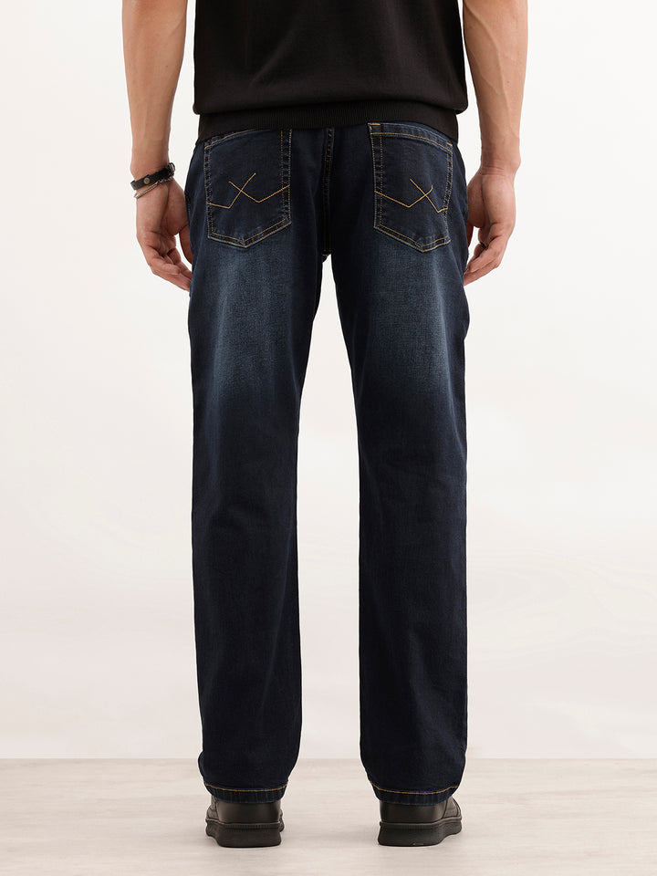Relaxed Fit Faded Denim Jeans  | Dark Blue
