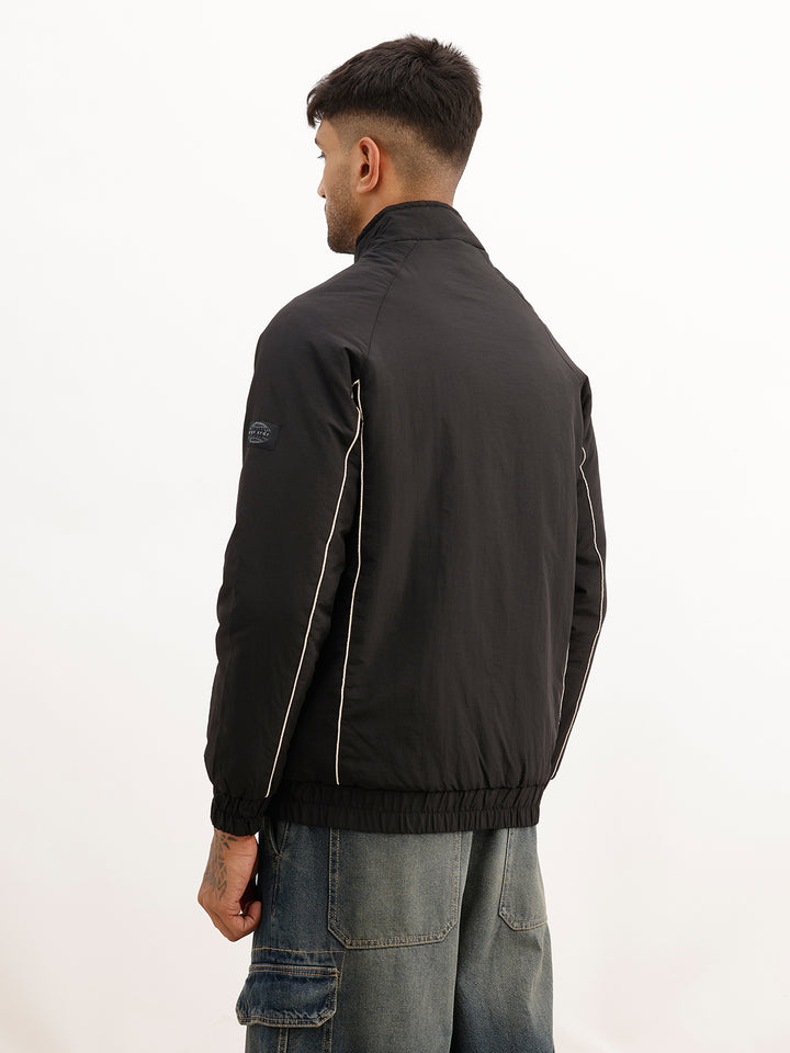 Solid Regular Fit Zipper Jacket | Black