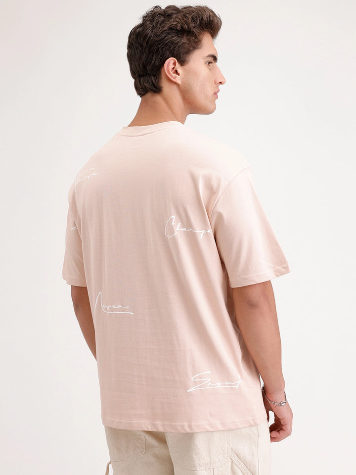 Oversized Placement Printed T-Shirt | Pink
