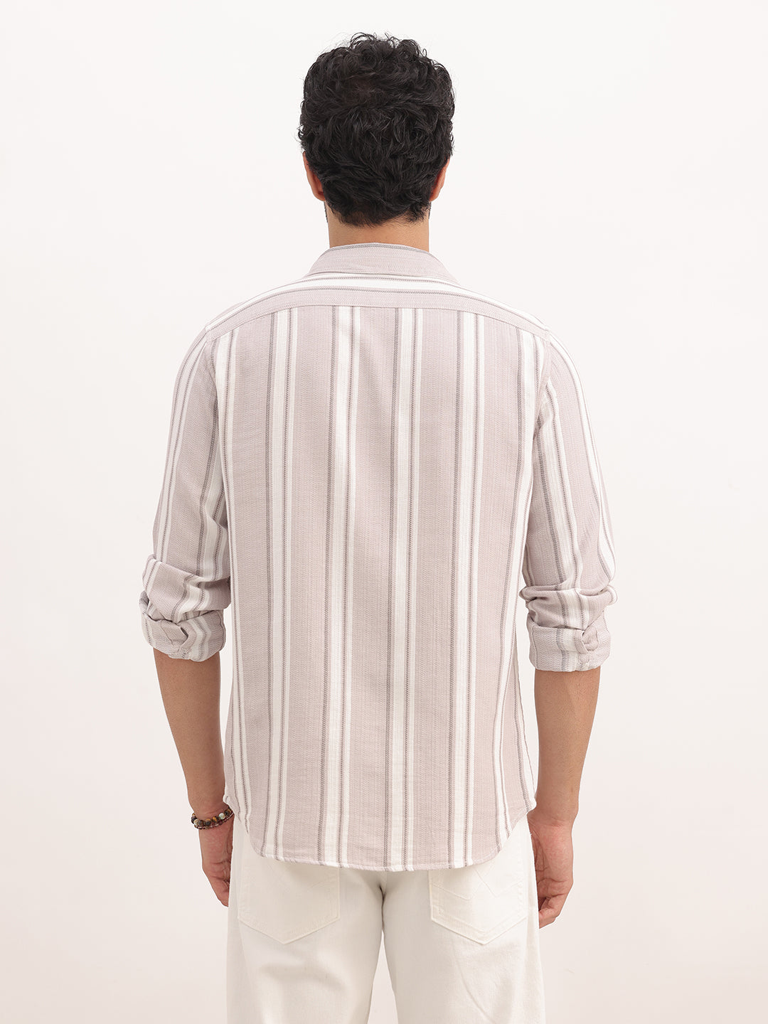 Slim Fit Textured Stripe Shirt | Light Brown