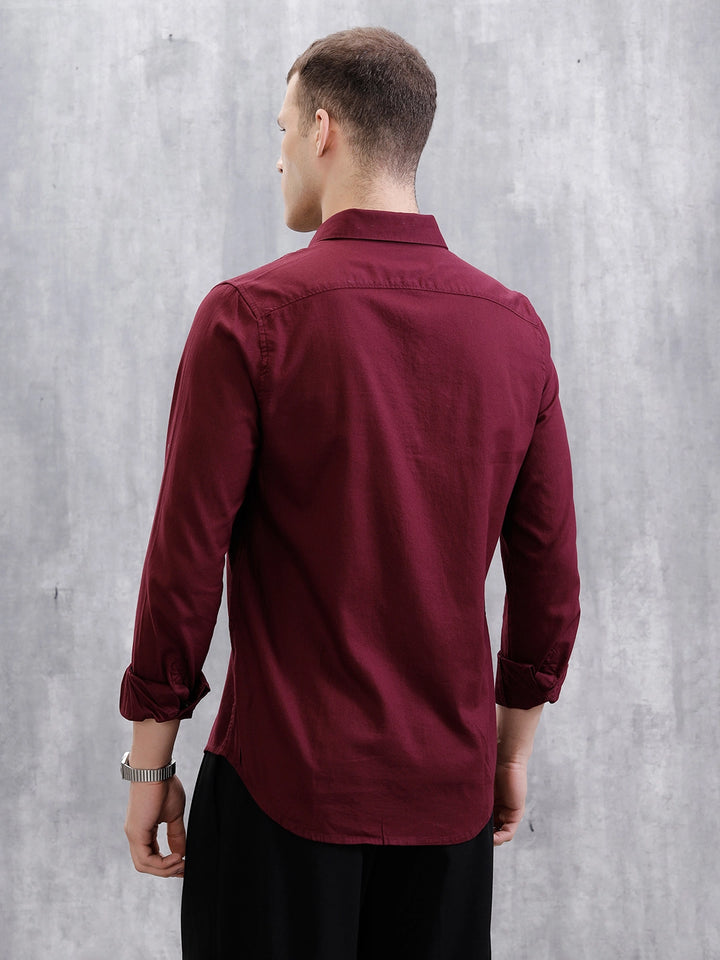 Solid Full Sleeve Slim Fit Shirt | Maroon