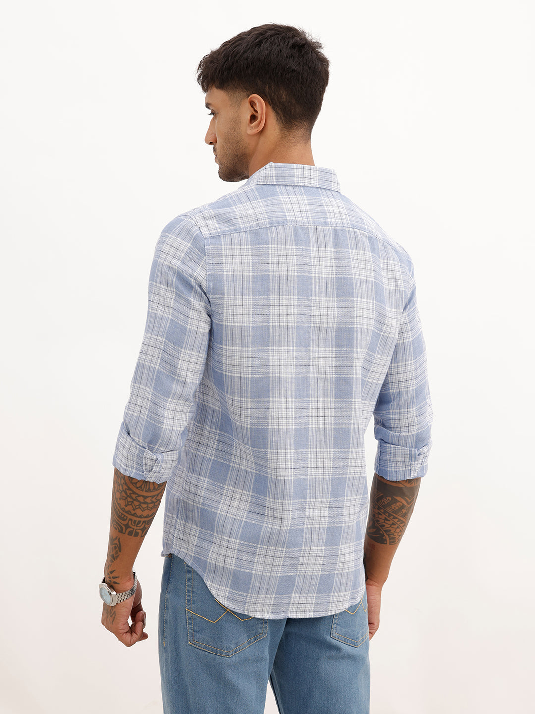 Regular Fit Checkered Shirt | Light Blue