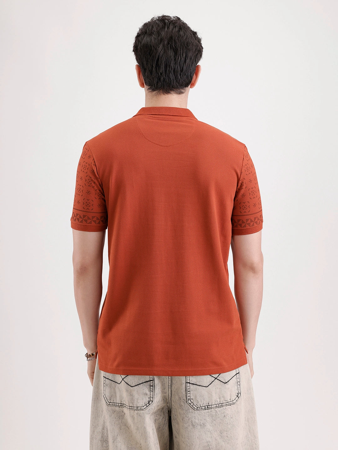 Slim Fit Pannel Printed Polo T-Shirt  | Rust
