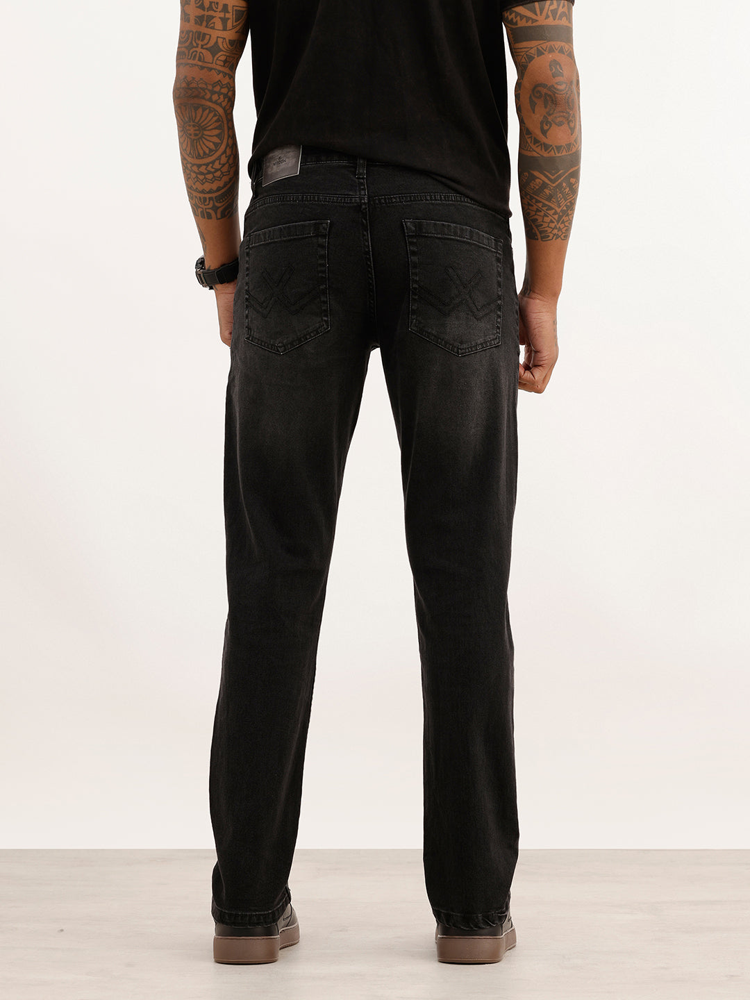 Washed Straight Fit Denim Jeans | Black