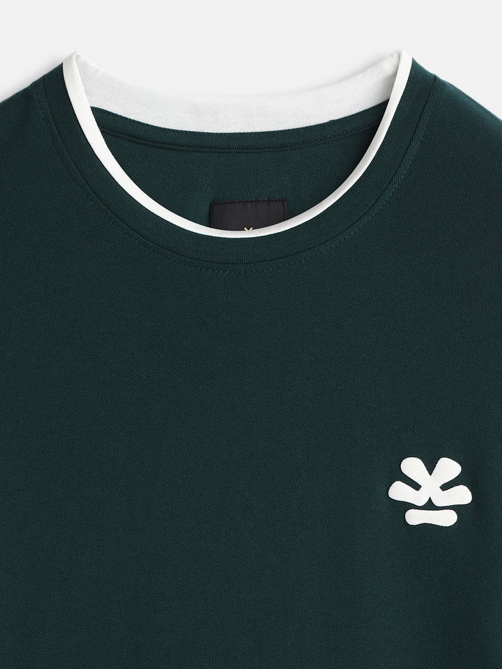 Textured Slim Fit Cotton T-Shirt | Dark Green