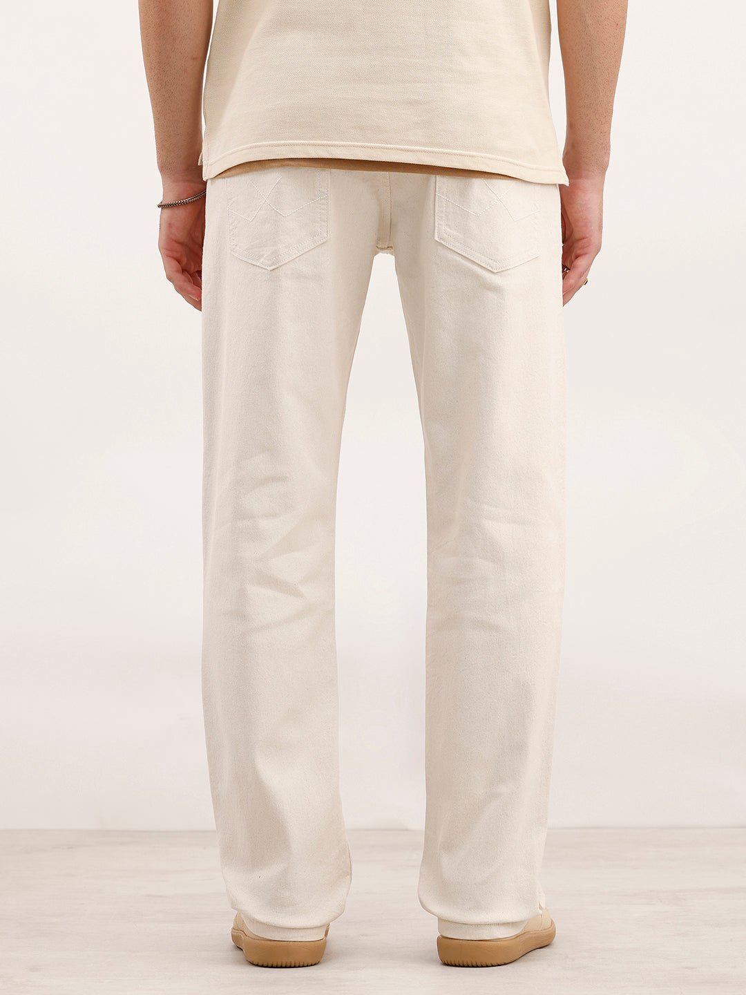 Solid Anti Fit Denim Jeans | Ecru