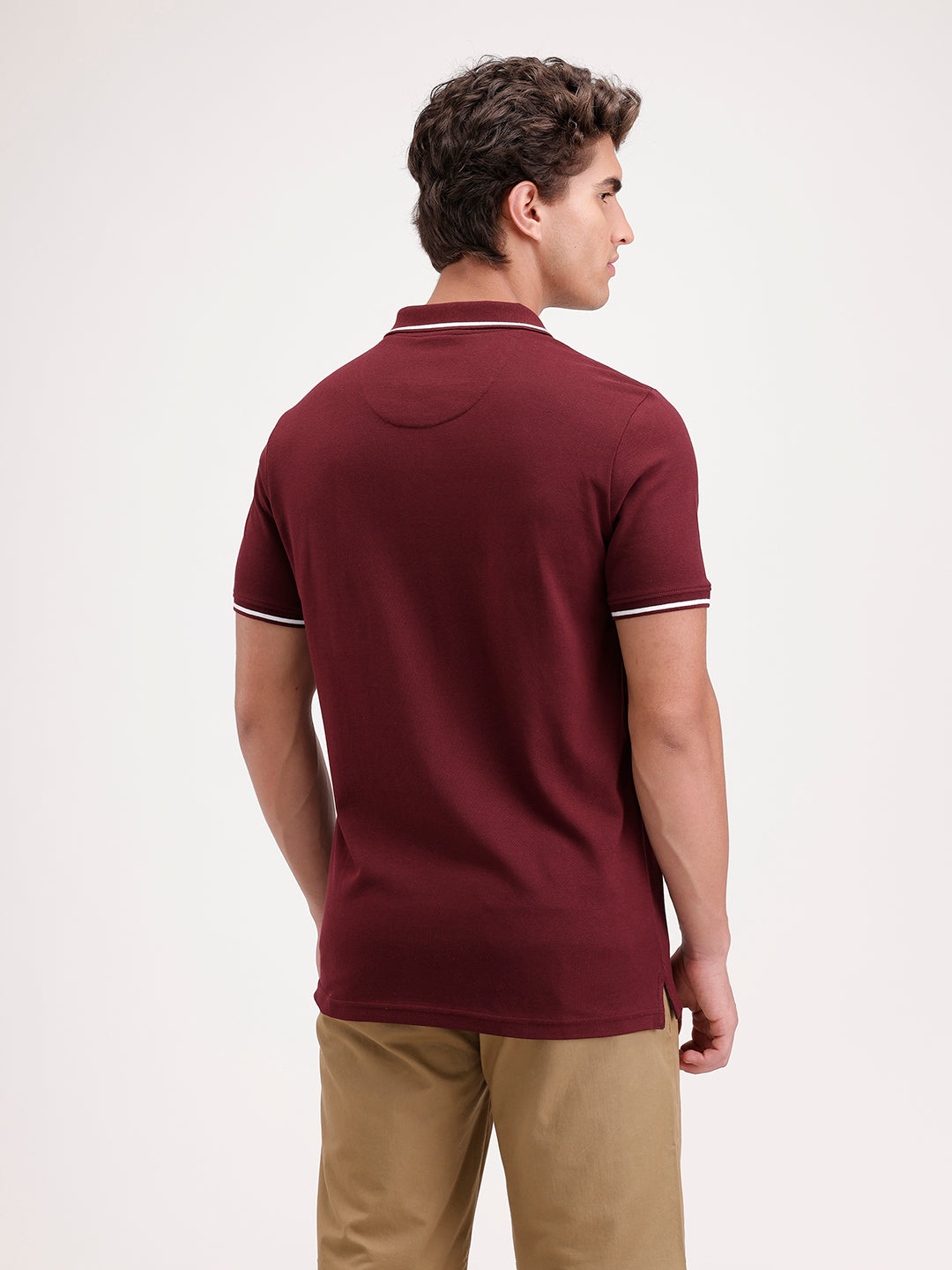 Solid Slim Fit Tipping collar Polo T-Shirt  | Wine