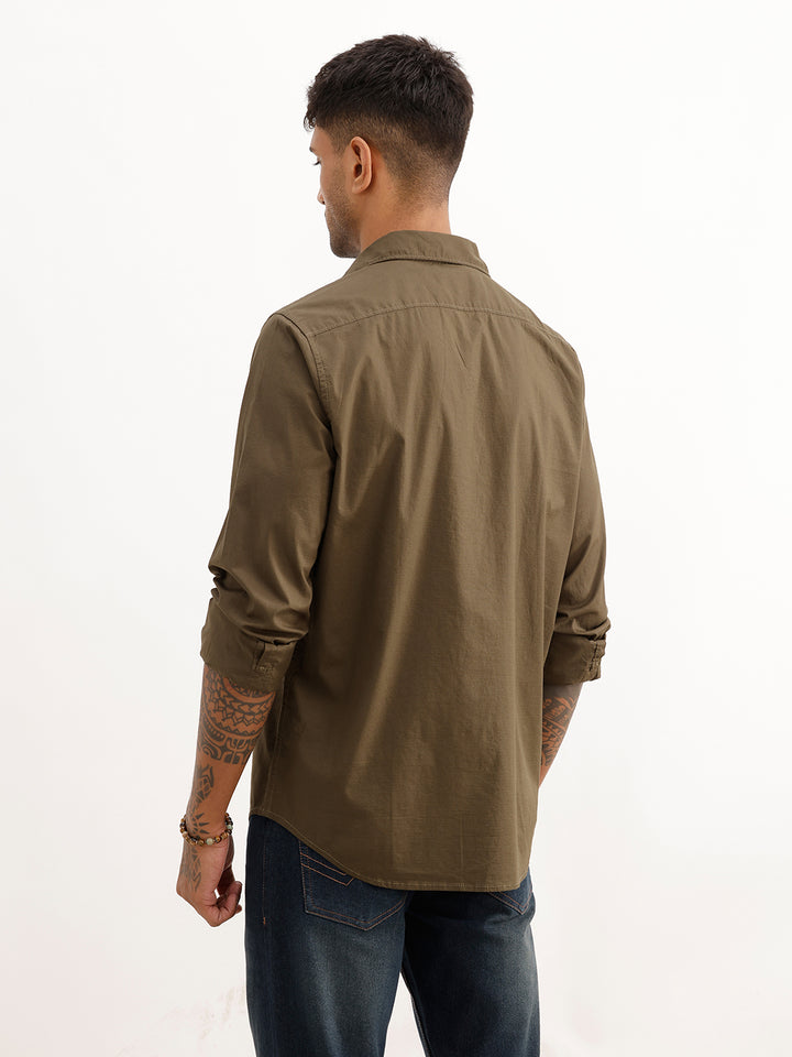 Solid Slim Fit Full Sleeve Shirt | Olive