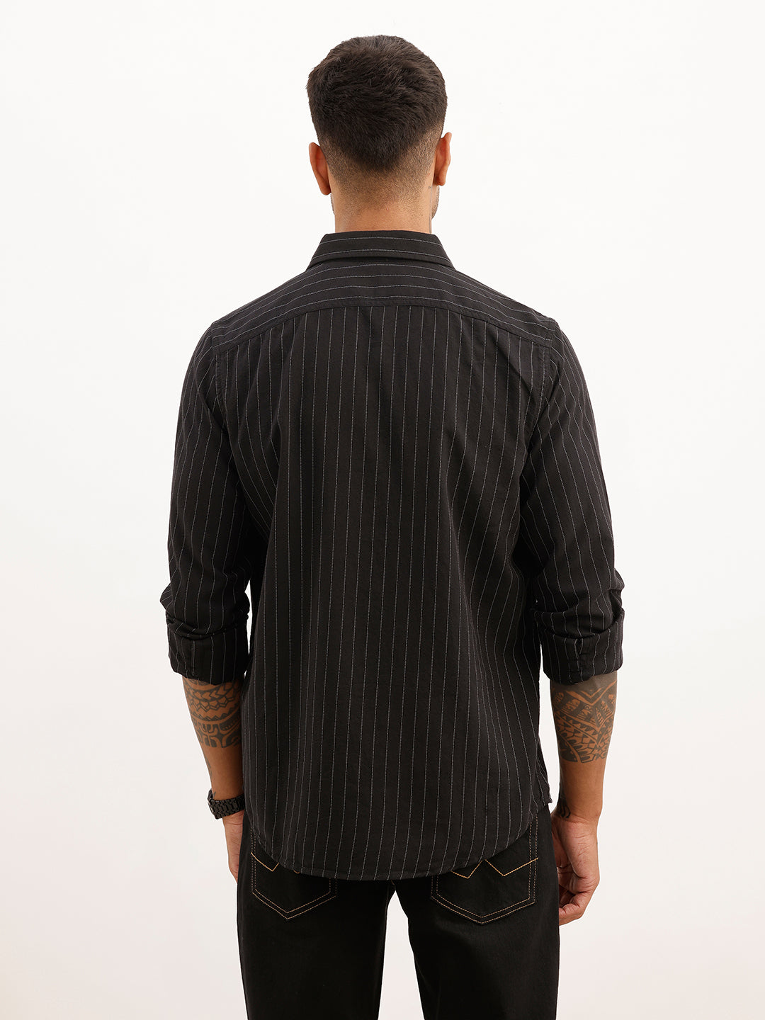 Regular Fit Striped Shirt | Black | WTSH2007F