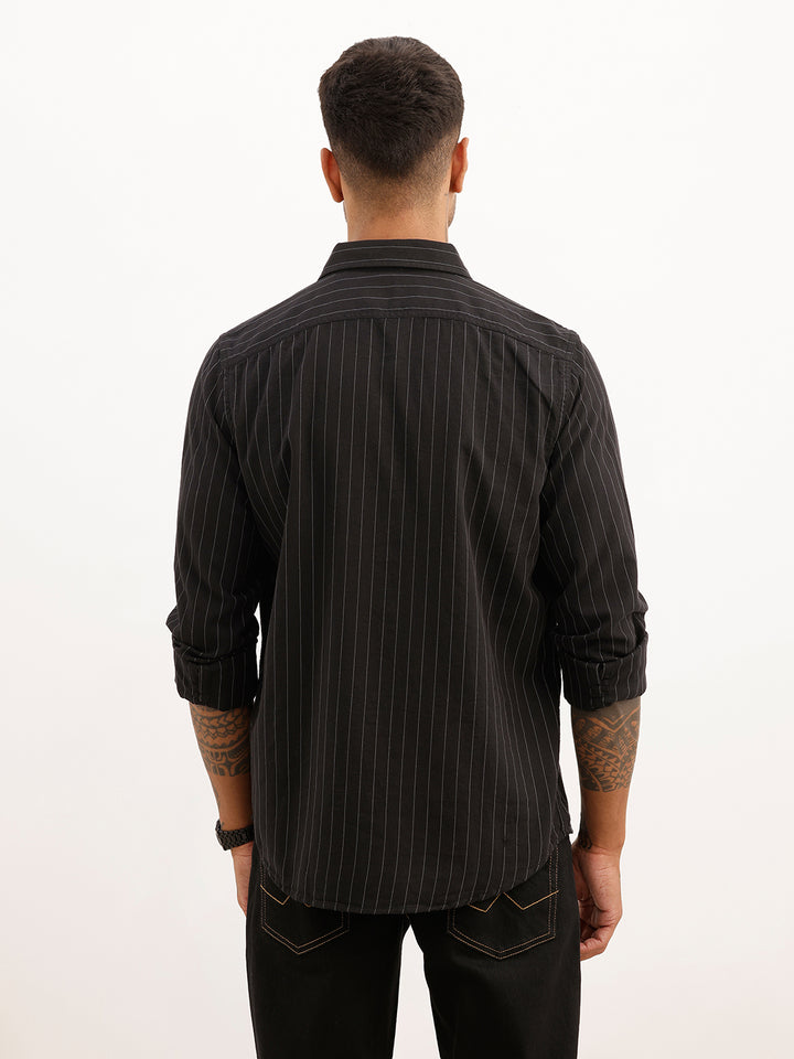 Regular Fit Striped Shirt | Black
