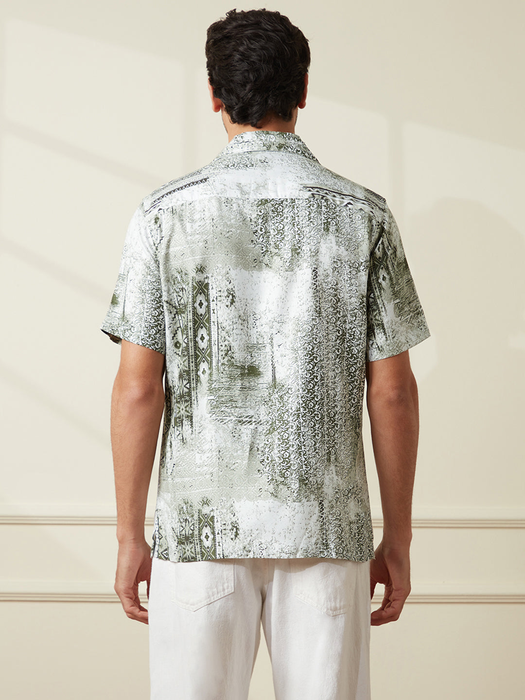 Abstract Green Resort Collar Shirt