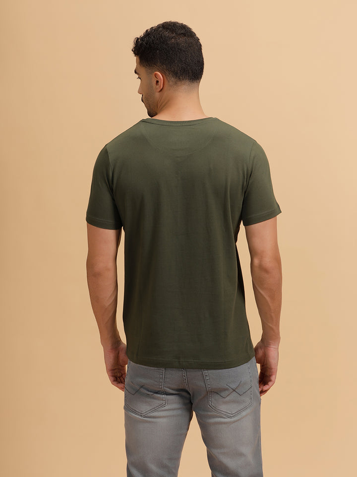 Placement Print Slim Fit T-Shirt | Olive
