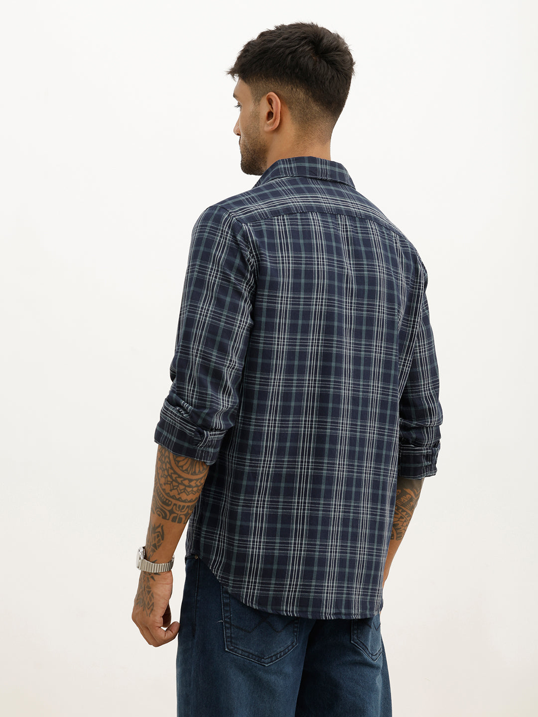 Classic Regular Fit Checkered Shirt | Navy Blue