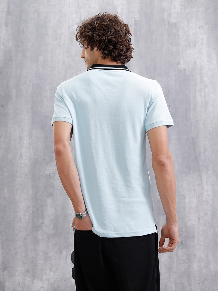 Contrast Collar Tipping Polo T-Shirt | Light Blue
