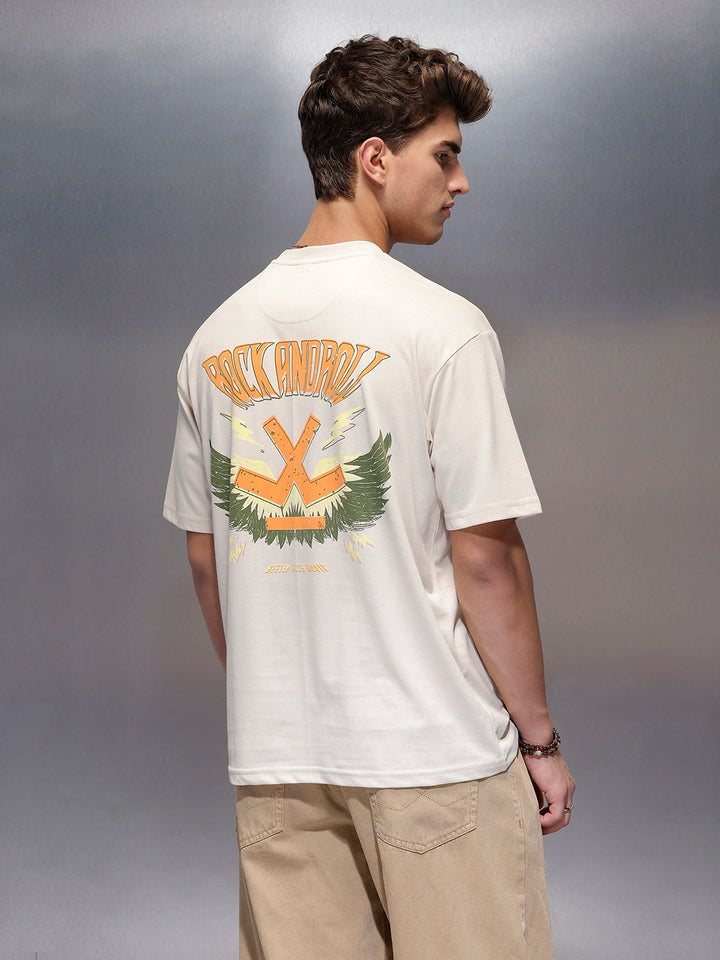 Casual Back Printed Oversized T-Shirt  | Beige