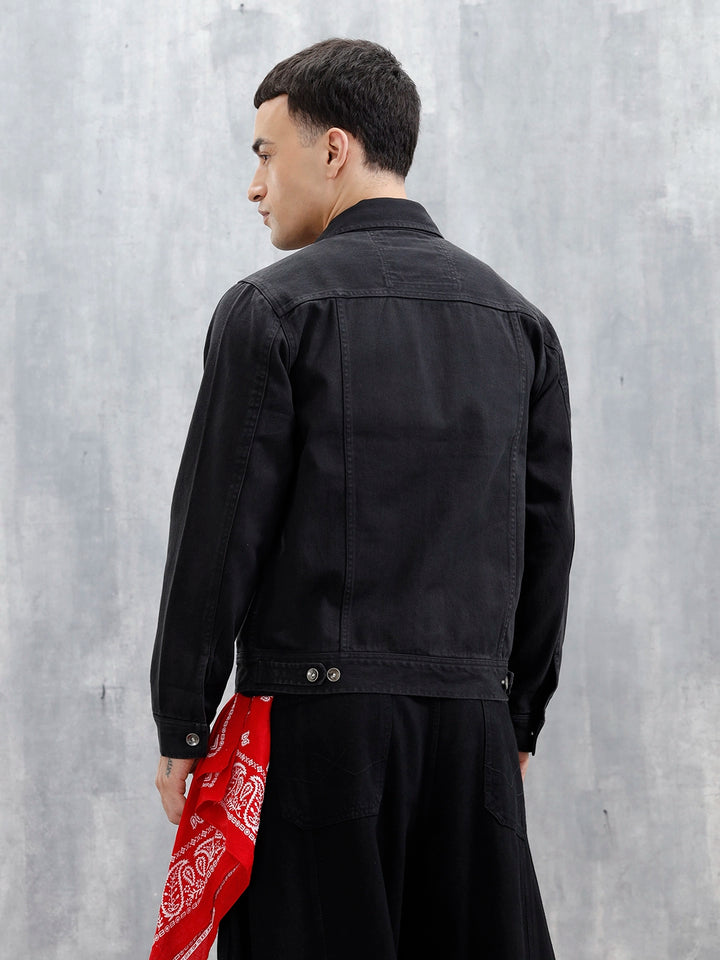 Wrogn Men's Solid Casual Denim Jacket | Black